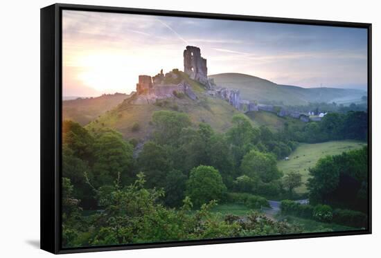 Romantic Fantasy Magical Castle Ruins against Stunning Vibrant Sunrise-Veneratio-Framed Stretched Canvas