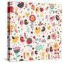 Romantic Floral Pattern with Cute Small Birds in the Garden-smilewithjul-Stretched Canvas