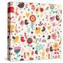 Romantic Floral Pattern with Cute Small Birds in the Garden-smilewithjul-Stretched Canvas