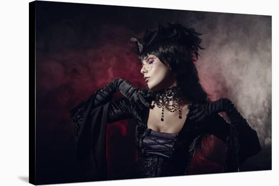 Romantic Gothic Girl in Victorian Style Clothes, Shot over Smoky Background-Elisanth-Stretched Canvas