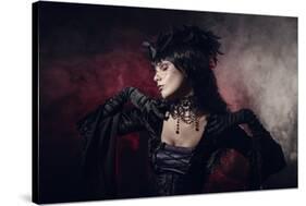 Romantic Gothic Girl in Victorian Style Clothes, Shot over Smoky Background-Elisanth-Stretched Canvas