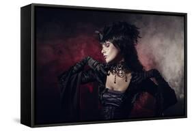 Romantic Gothic Girl in Victorian Style Clothes, Shot over Smoky Background-Elisanth-Framed Stretched Canvas