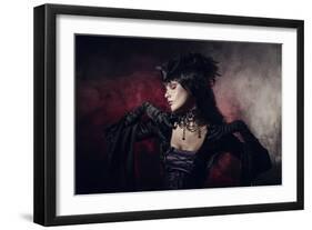 Romantic Gothic Girl in Victorian Style Clothes, Shot over Smoky Background-Elisanth-Framed Photographic Print