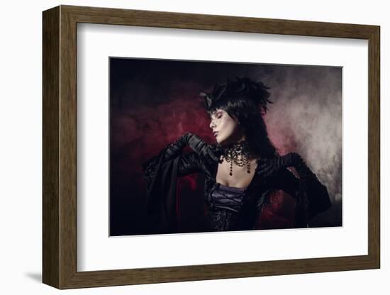 Romantic Gothic Girl in Victorian Style Clothes, Shot over Smoky Background-Elisanth-Framed Photographic Print