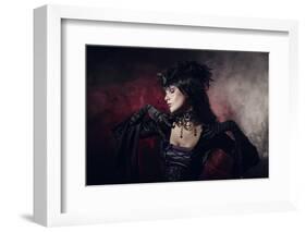 Romantic Gothic Girl in Victorian Style Clothes, Shot over Smoky Background-Elisanth-Framed Photographic Print