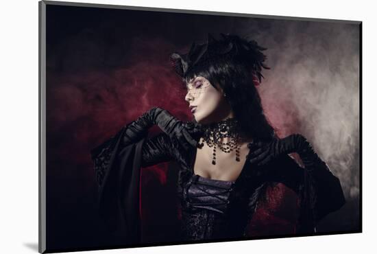 Romantic Gothic Girl in Victorian Style Clothes, Shot over Smoky Background-Elisanth-Mounted Photographic Print