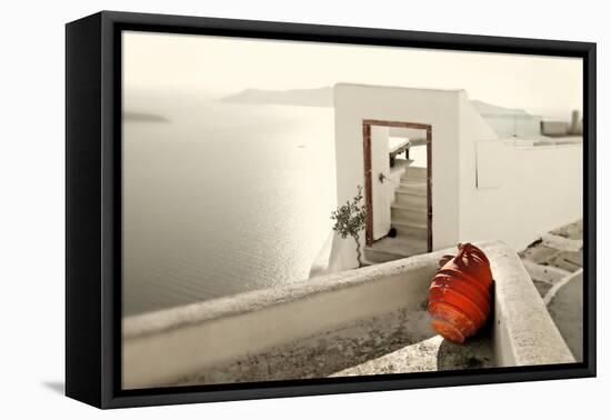 Romantic Holidays - Amazing Santorini . Artistic Toned Picture-Maugli-l-Framed Stretched Canvas