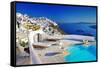 Romantic Holidays - Santorini Resorts-Maugli-l-Framed Stretched Canvas