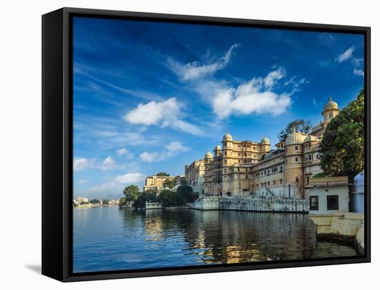 Romantic India Luxury Tourism Concept Background - Udaipur City Palace and Lake Pichola. Udaipur, R-f9photos-Framed Stretched Canvas