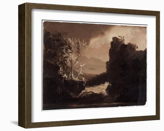 Romantic Landscape (Last of the Mohicans), 1827 (Oil on Paper)-Thomas Cole-Framed Giclee Print