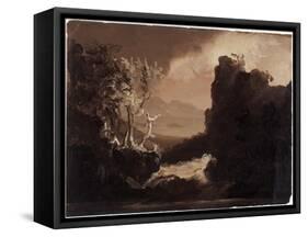 Romantic Landscape (Last of the Mohicans), 1827 (Oil on Paper)-Thomas Cole-Framed Stretched Canvas