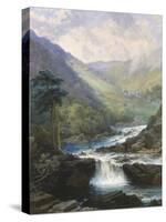 Romantic Landscape with Waterfall-George Beetholme-Stretched Canvas