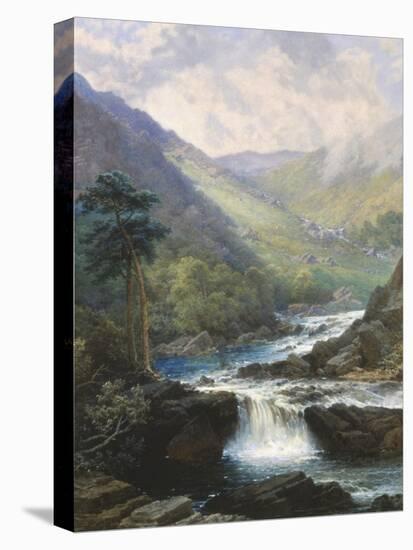 Romantic Landscape with Waterfall-George Beetholme-Stretched Canvas