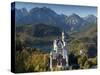 Romantic Neuschwanstein Castle and German Alps in Autumn, Southern Part of Romantic Road, Bavaria,-Richard Nebesky-Stretched Canvas