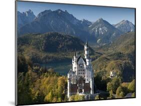 Romantic Neuschwanstein Castle and German Alps in Autumn, Southern Part of Romantic Road, Bavaria,-Richard Nebesky-Mounted Photographic Print