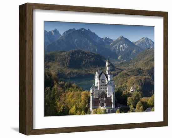 Romantic Neuschwanstein Castle and German Alps in Autumn, Southern Part of Romantic Road, Bavaria,-Richard Nebesky-Framed Photographic Print