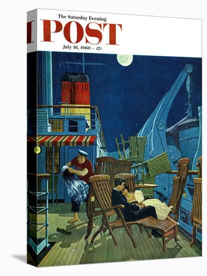 "Romantic Night on Deck," Saturday Evening Post Cover, July 16, 1960-James Williamson-Stretched Canvas