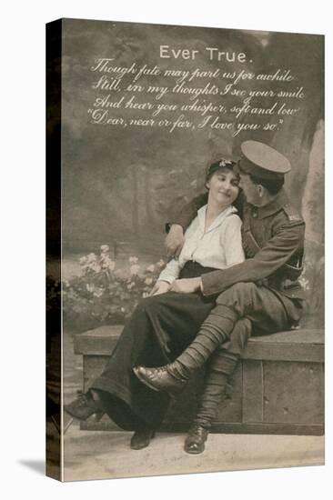 Romantic Postcard Featuring a Soldier and His Sweetheart, C1914-18-null-Stretched Canvas