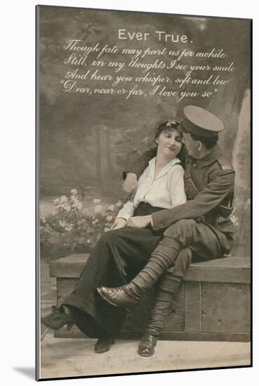 Romantic Postcard Featuring a Soldier and His Sweetheart, C1914-18-null-Mounted Giclee Print