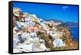 Romantic Santorini, View of Oia Town-Maugli-l-Framed Stretched Canvas