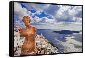 Romantic Santorini - View with Venus and Volcano-Maugli-l-Framed Stretched Canvas