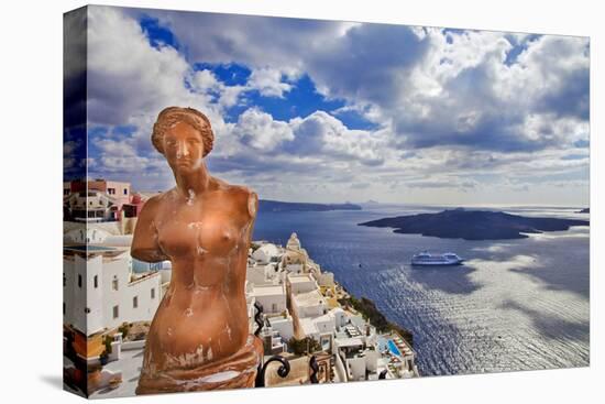 Romantic Santorini - View with Venus and Volcano-Maugli-l-Stretched Canvas