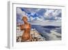Romantic Santorini - View with Venus and Volcano-Maugli-l-Framed Photographic Print