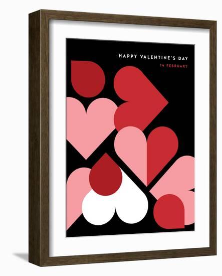 Romantic Vector Abstract Geometric Greeting Card with Hearts, Circles, Rectangles and Squares in Re-lipmic-Framed Photographic Print