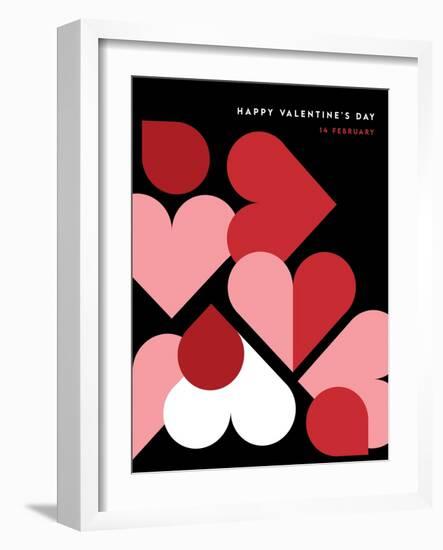 Romantic Vector Abstract Geometric Greeting Card with Hearts, Circles, Rectangles and Squares in Re-lipmic-Framed Photographic Print