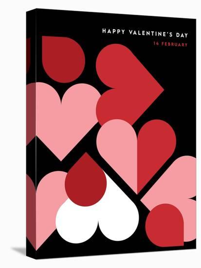 Romantic Vector Abstract Geometric Greeting Card with Hearts, Circles, Rectangles and Squares in Re-lipmic-Stretched Canvas