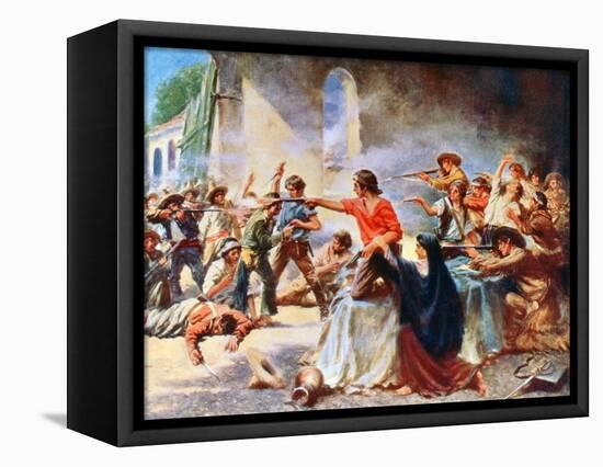 Romantic View of the Battle of the Alamo, 1912-null-Framed Stretched Canvas