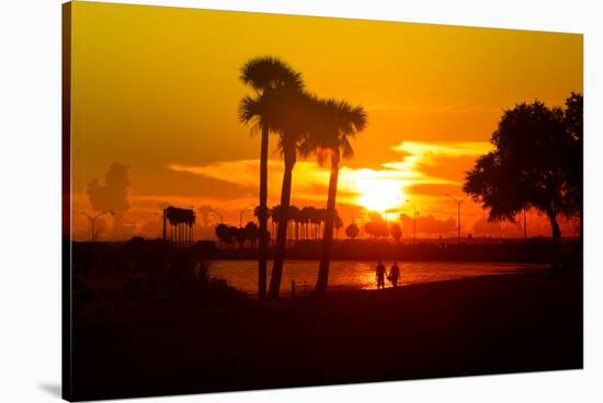 Romantic Walk along the Ocean at Sunset-Philippe Hugonnard-Stretched Canvas