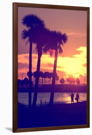 Romantic Walk along the Ocean at Sunset-Philippe Hugonnard-Framed Photographic Print