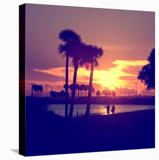 Romantic Walk along the Ocean at Sunset-Philippe Hugonnard-Stretched Canvas