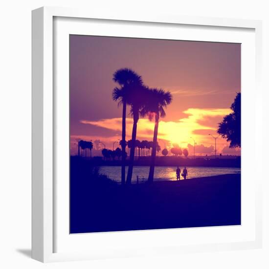 Romantic Walk along the Ocean at Sunset-Philippe Hugonnard-Framed Photographic Print