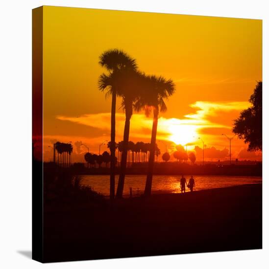 Romantic Walk along the Ocean at Sunset-Philippe Hugonnard-Stretched Canvas