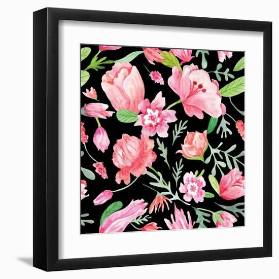 Romantic Watercolor Pattern-kisika-Framed Art Print