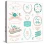 Romantic Wedding Set with Labels, Ribbons, Hearts, Flowers, Arrows, Wreaths, Laurel and Birds. Grap-smilewithjul-Stretched Canvas