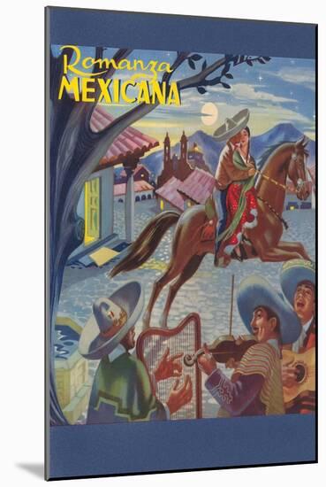 Romanza Mexicana Poster, Village Scene at Night-null-Mounted Art Print