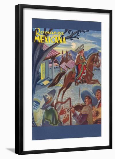 Romanza Mexicana Poster, Village Scene at Night-null-Framed Art Print