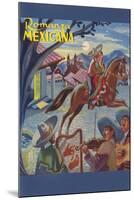 Romanza Mexicana Poster, Village Scene at Night-null-Mounted Art Print