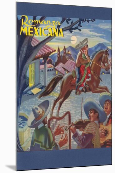 Romanza Mexicana Poster, Village Scene at Night-null-Mounted Art Print