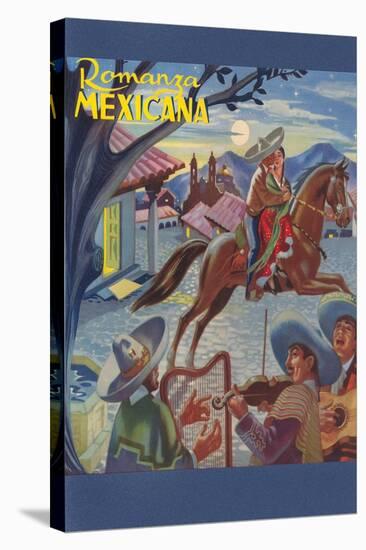 Romanza Mexicana Poster, Village Scene at Night-null-Stretched Canvas