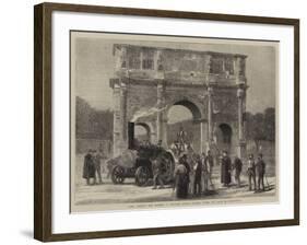 Rome, Ancient and Modern, a Traction Engine Passing under the Arch of Constantine-null-Framed Giclee Print