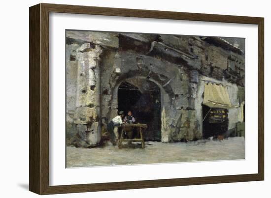 Rome, Dark Shops (Oil on Canvas)-Antoine Auguste Ernest Herbert or Hebert-Framed Giclee Print