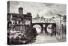 Rome Italy 1875 Island of the Tiber St. Bartholomew and the Quattro Capi Bridge-null-Stretched Canvas