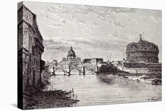 Rome Italy 1875 Mole of Adrian Banks of the Tiber Between Ripetta and the Bridge Od St. Angelo-null-Stretched Canvas