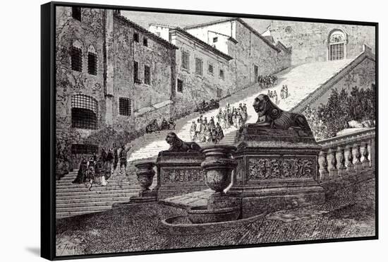 Rome Italy 1875 the Scala Cceli the Great Steps of Santa Maria of the Capitol-null-Framed Stretched Canvas