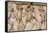 Rome, Italy. Bas relief in the Colosseum of gladiators fighting.-null-Framed Stretched Canvas