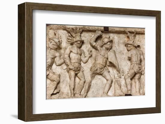 Rome, Italy. Bas relief in the Colosseum of gladiators fighting.-null-Framed Photographic Print